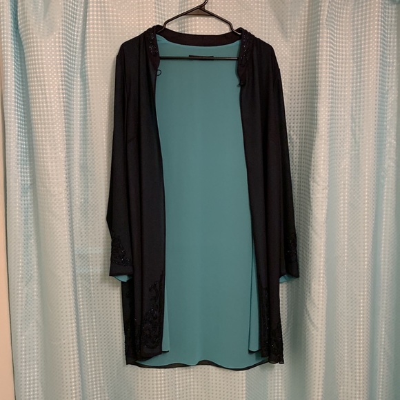 Windsmoor Navy Blue Cape, Turquoise Lining, Beaded,Size 14, 100% Polyester - Picture 7 of 10